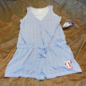 Texas Rangers blue and white striped Pajama sleepwear romper size Medium